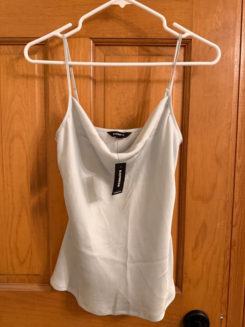 Express Pale Blue Satin Cowl Neck Camisole